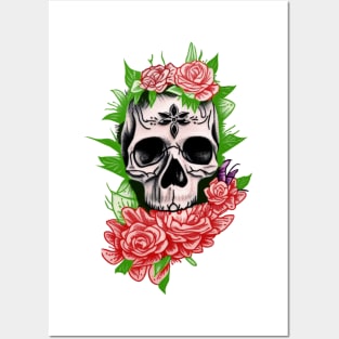 Skull and flower Posters and Art